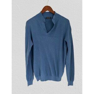 Dan John Blue Textured V-Neck Long Sleeve Pullover Sweater For Men